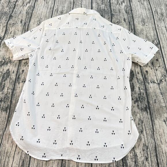 7 Diamonds Shirt Mens L White Short Sleeve Button Up W Triangle Pattern - Picture 2 of 8